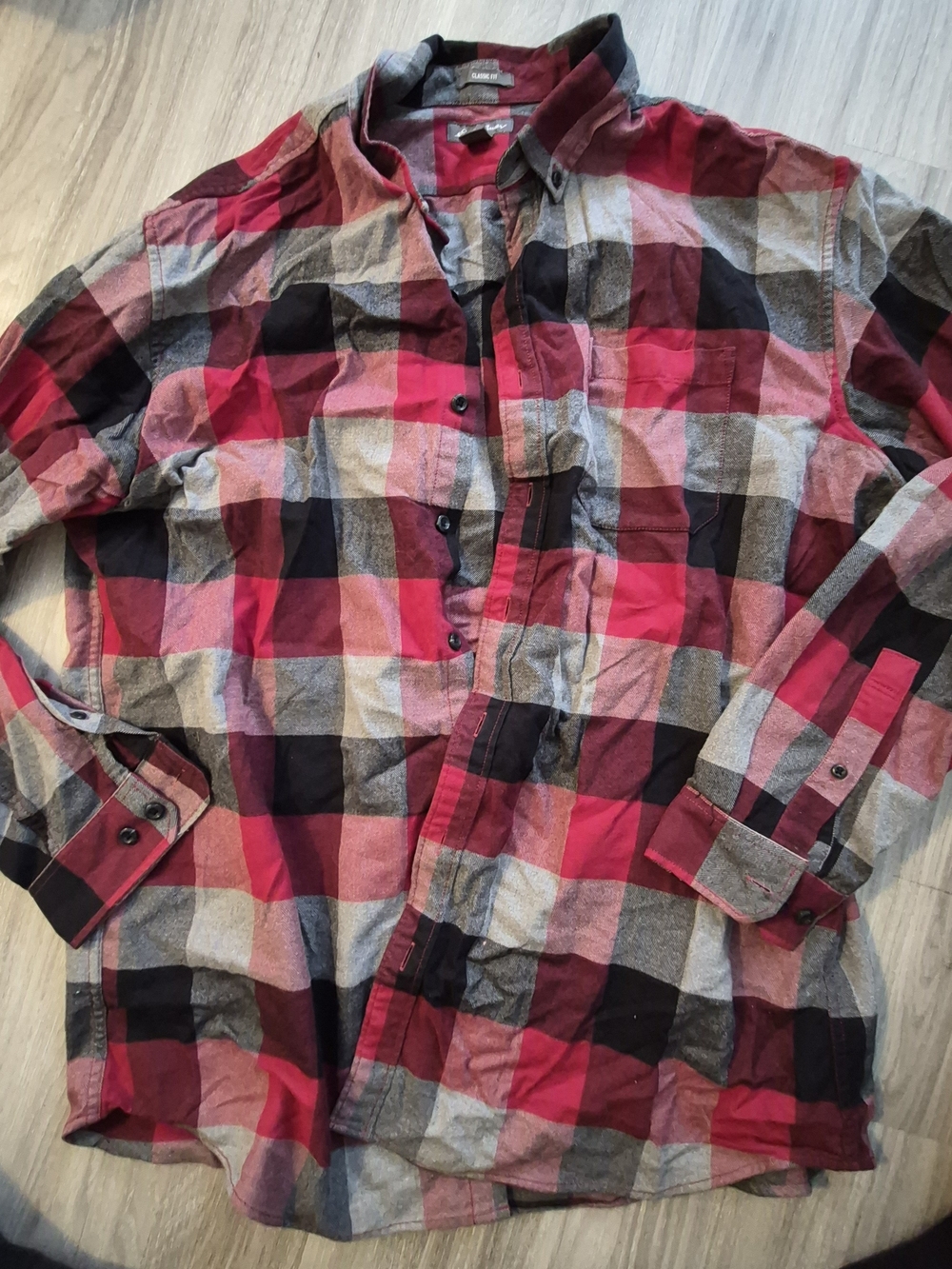 Eddie Bauer Red, Black & Gray Plaid Button-Up Shirt